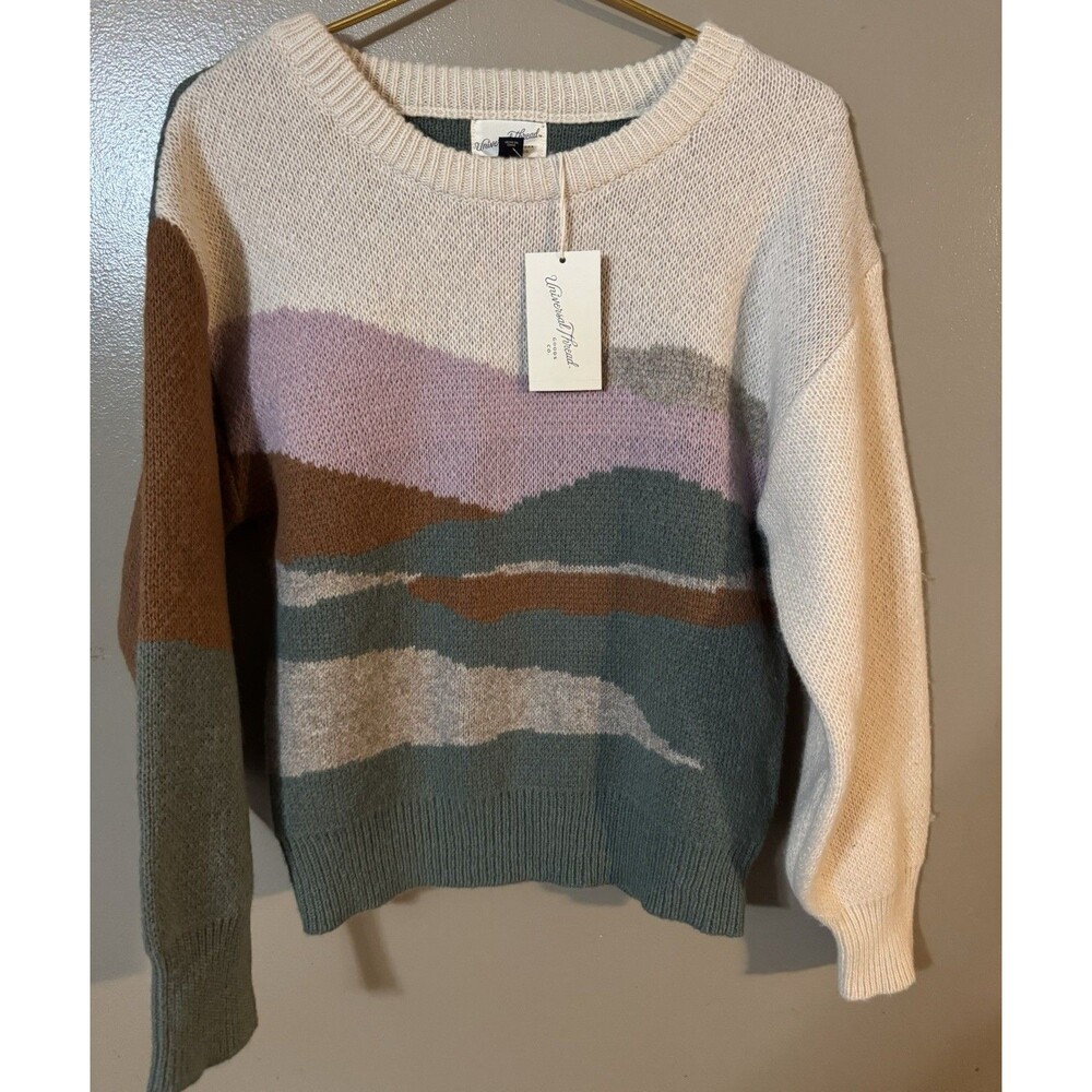 Women's Oversized Landscape Crewneck Pullover Sweater Size S Boxy Bohemian